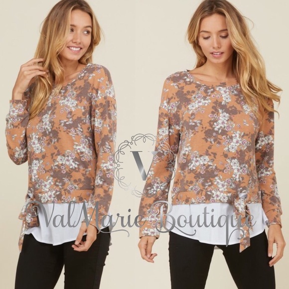 LOVERS DREAM camel floral soft blouse top - Picture 2 of 3